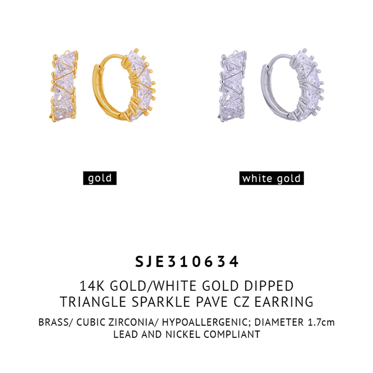 14K GOLD DIPPED CZ HUGGIE HOOP EARRING 310634 (6PC)