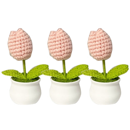 Tulip Crochet Flower Pot Pink SS111-19  (12PC)
