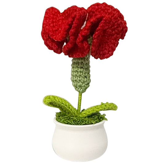 Carnation Crochet Flower Pot Red SS111-29 (12PC)