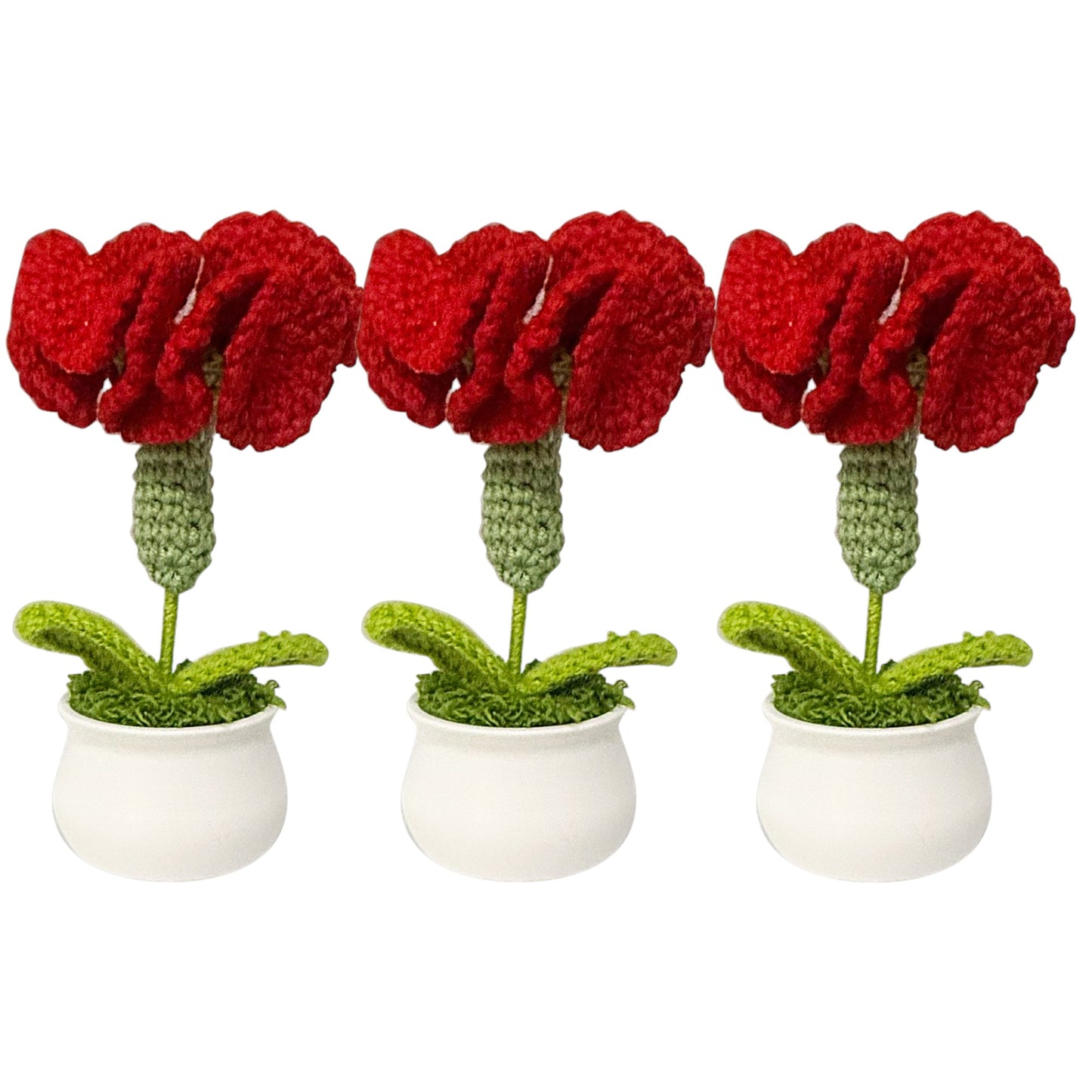 Carnation Crochet Flower Pot Red SS111-29 (12PC)