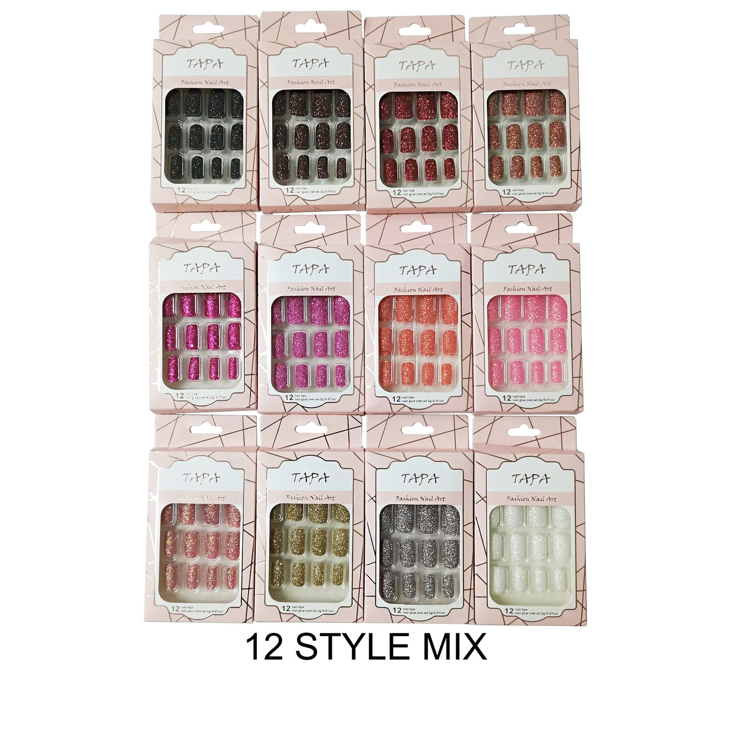 MULTI COLOR SQUARE FAKE NAIL SET SS1112-77 (12PC)