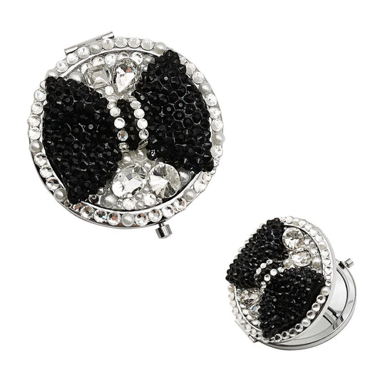 Black Ribbon Stone Charm Hand Mirror SS3222-18 (6PC)