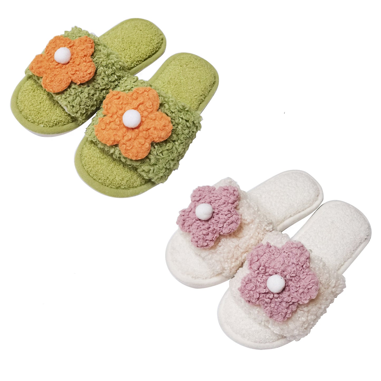 Cute Flower Fluffy Home Slide Slippers SS3429-42 (12PC)
