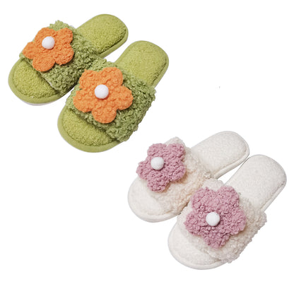 Cute Flower Fluffy Home Slide Slippers SS3429-42. (12PC)