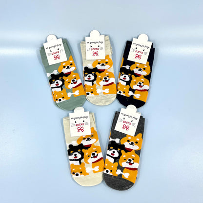 WOMEN'S CUTE SHIBA DOG CARTOON SOCKS 3517-2 (12PC)