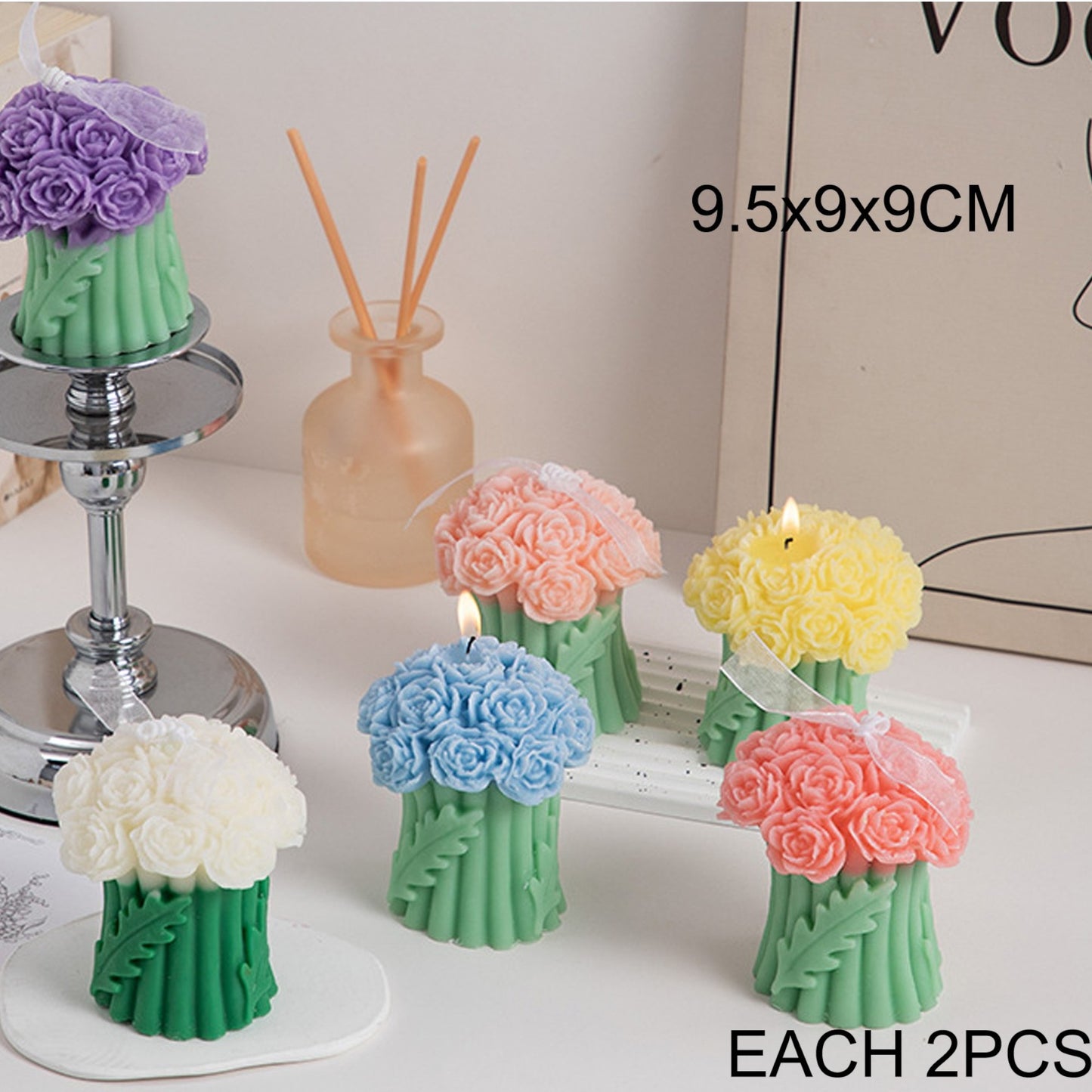 Rose Bouguet Scented Mix Color Candle SS41106-35. (12PC)