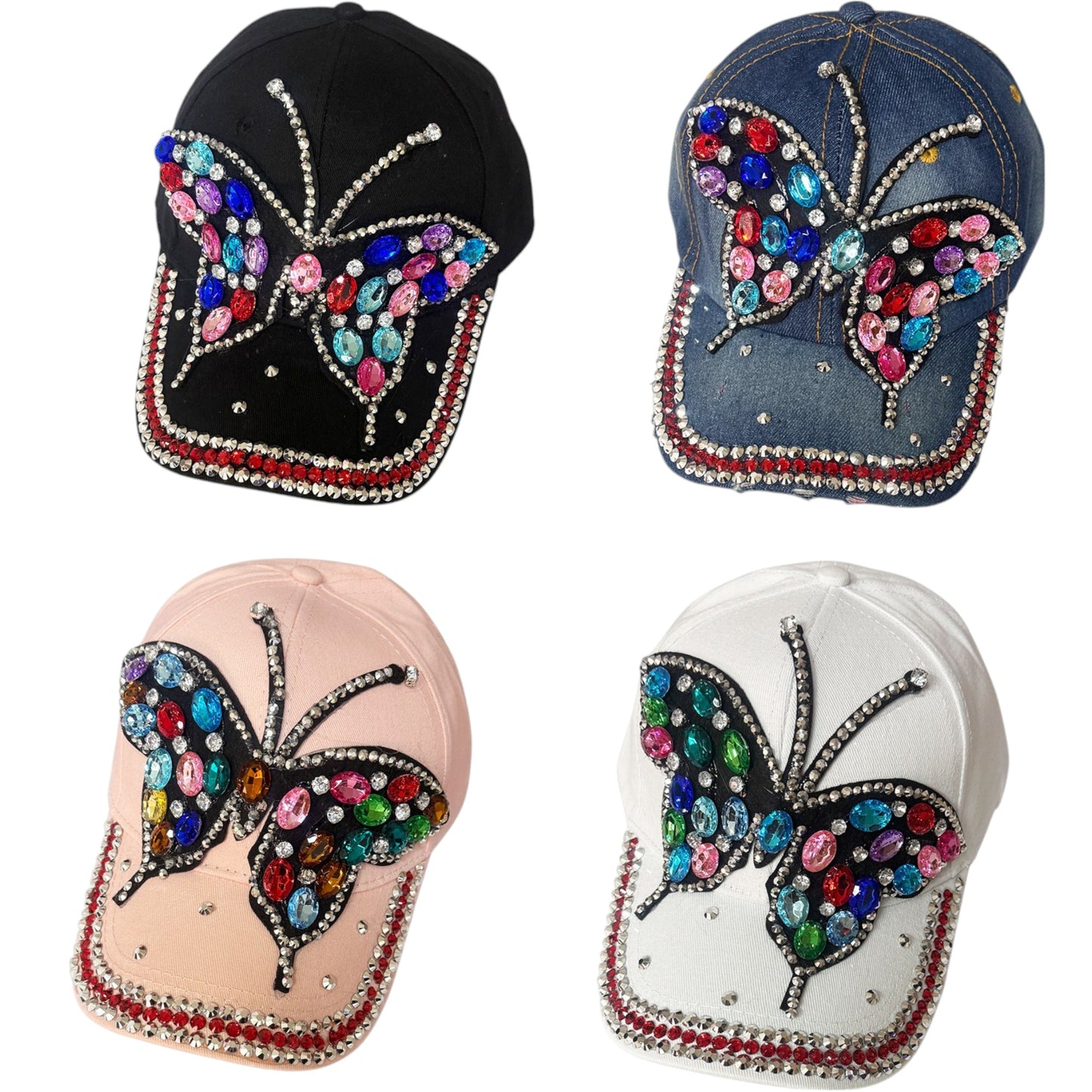 Bling Rhinestone Rainbow Butterfly Baseball Cap SS41128-13 (12PC)