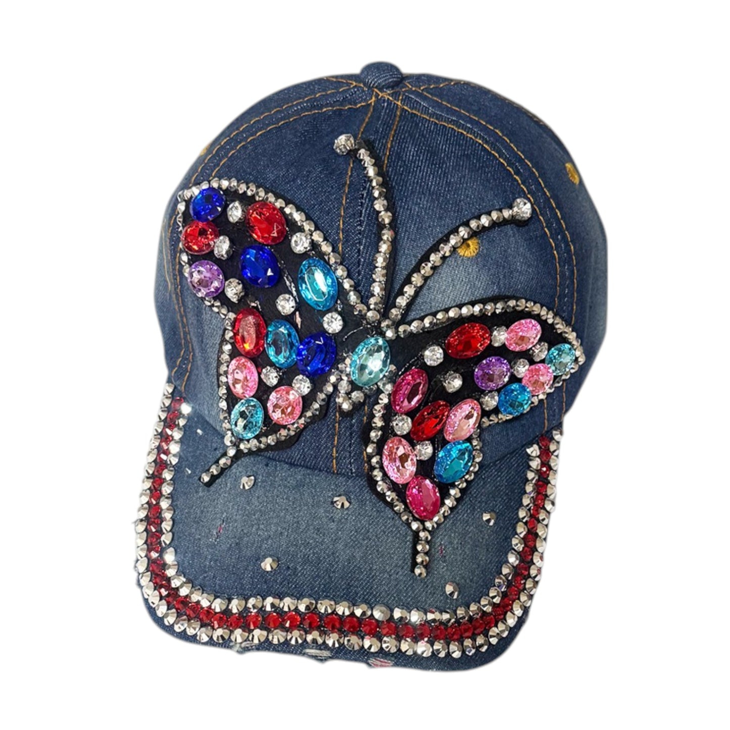 Bling Rhinestone Rainbow Butterfly Baseball Cap SS41128-13 (12PC)
