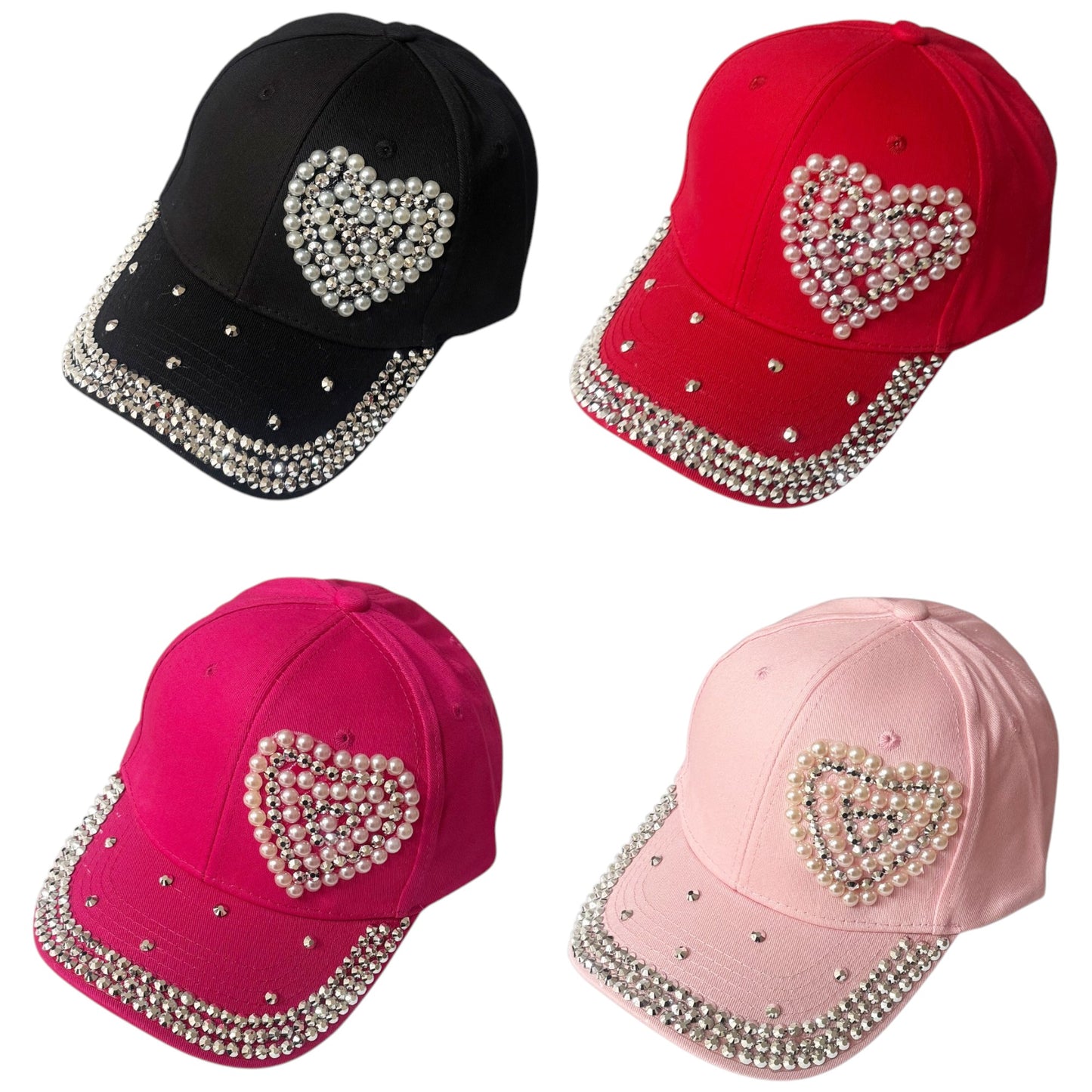 Bling Rhinestone Pearl Heart Baseball Cap SS41128-14 (12PC)