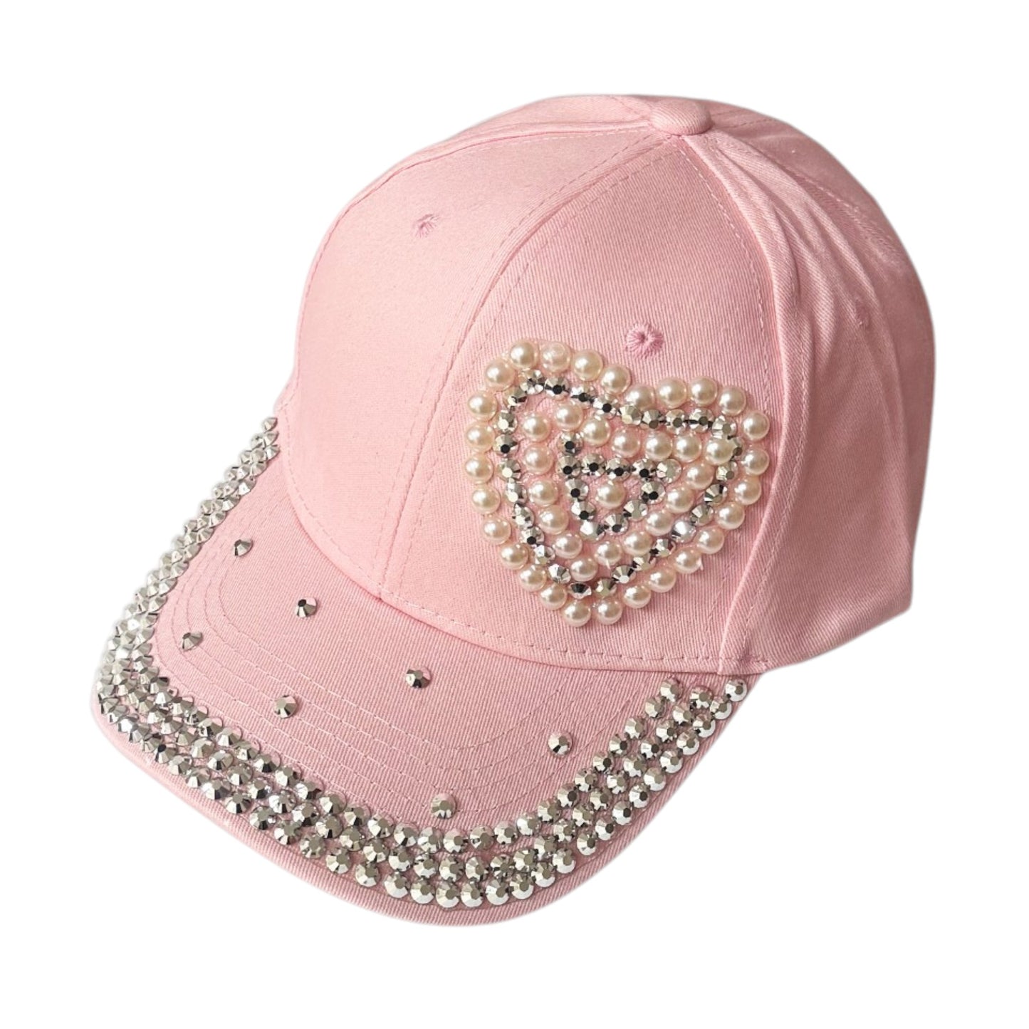 Bling Rhinestone Pearl Heart Baseball Cap SS41128-14 (12PC)