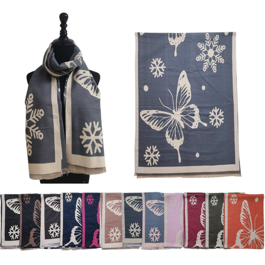 Cashmere Feel Scarves Butterfly With Snowflake SCF4902-2(12PC)