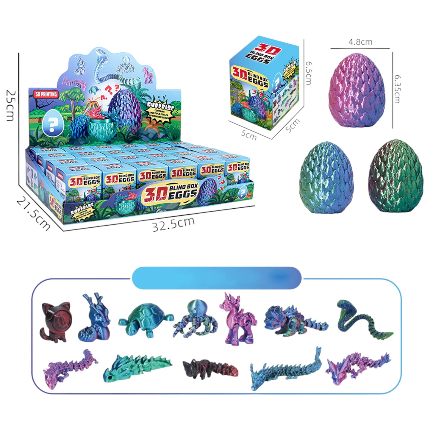 Blind Box 3d Eggs Printed Toy SS5225-27 (24PC)