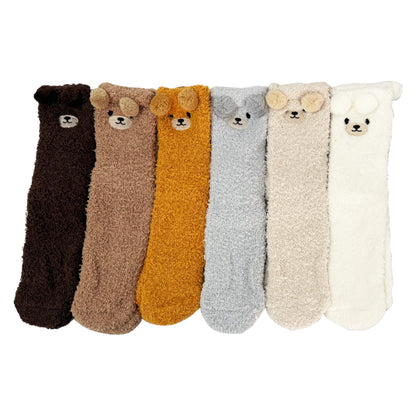 Winter Fleece Cozy Sleep Fluffy Animal Socks With Ears SS5912-28 (12PC)