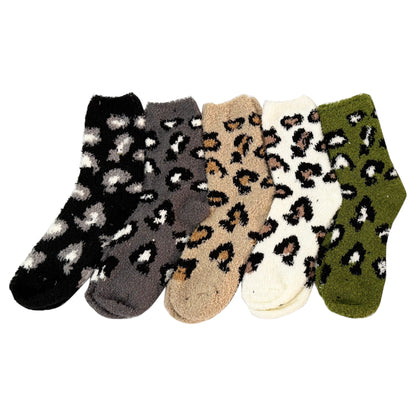 Winter Fleece Cozy Sleep Fluffy Socks with Leopard Print SS5912-4 (12PC)