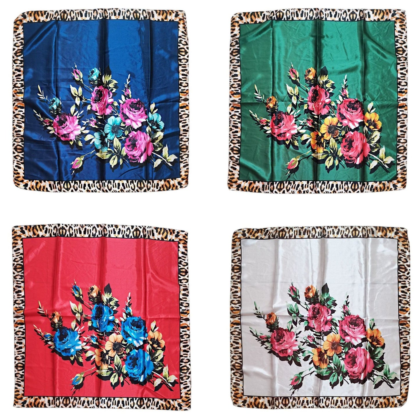 Satin Scarf Rose Leopard Edge Pattern ST4908-18 (12PC)