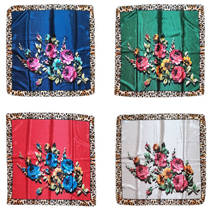 Satin Scarf Rose Leopard Edge Pattern ST4908-18 (12PC)