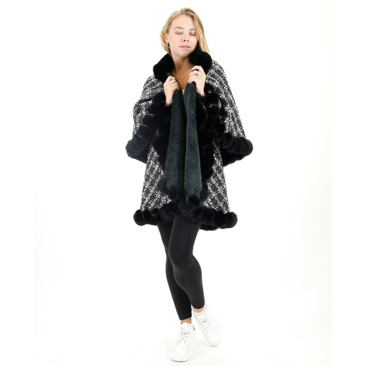 Check Pattern Fur Double Layer Shawl SW3720-2. (2PC)