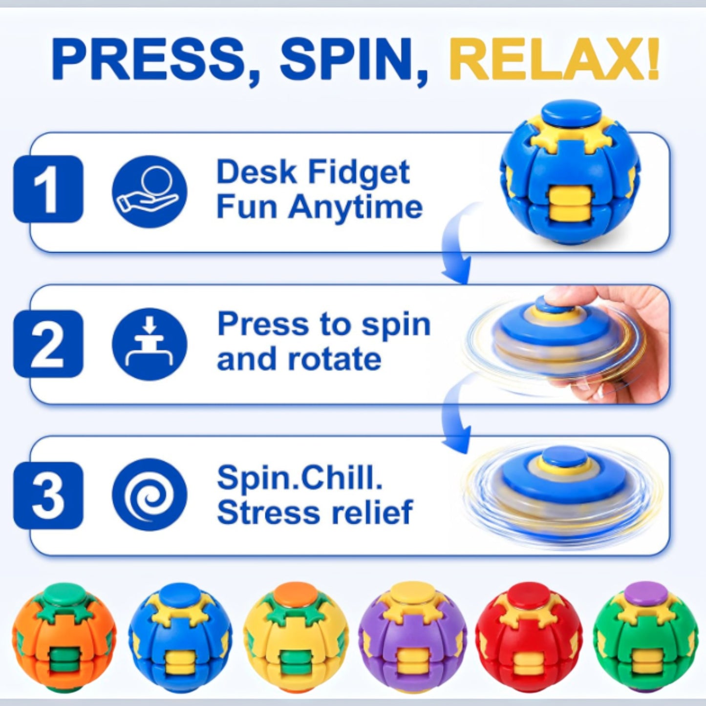 Press to Spin Fidget Spinner HelixCore Rotating Stress Ball Fidget Toy JT6723-2  (12PC)