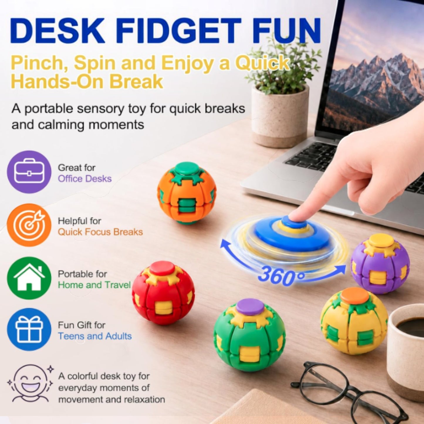 Press to Spin Fidget Spinner HelixCore Rotating Stress Ball Fidget Toy JT6723-2  (12PC)