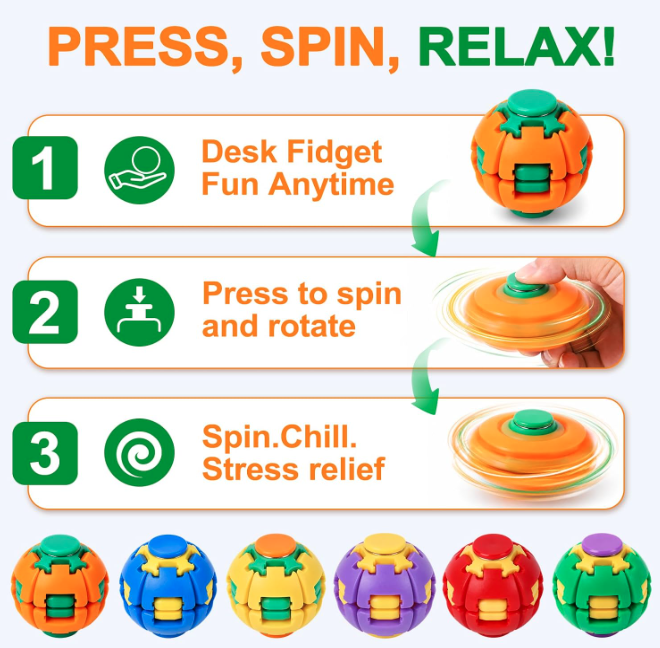 Press to Spin Fidget Spinner HelixCore Rotating Stress Ball Fidget Toy Y845 (24PC)