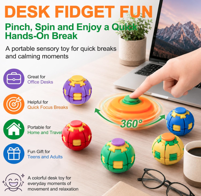 Press to Spin Fidget Spinner HelixCore Rotating Stress Ball Fidget Toy Y845 (24PC)