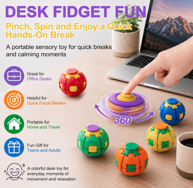 Press to Spin Fidget Spinner HelixCore Rotating Stress Ball Fidget Toy SS617-1! (12PC)