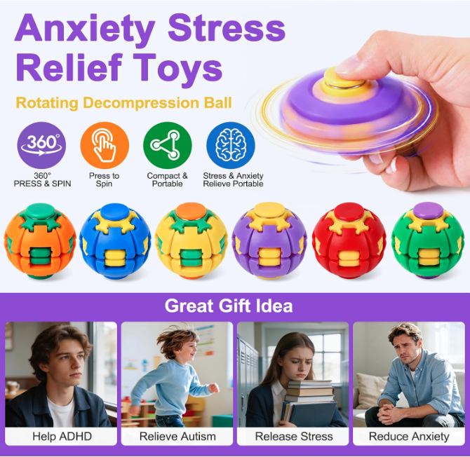 Press to Spin Fidget Spinner HelixCore Rotating Stress Ball Fidget Toy SS617-1! (12PC)
