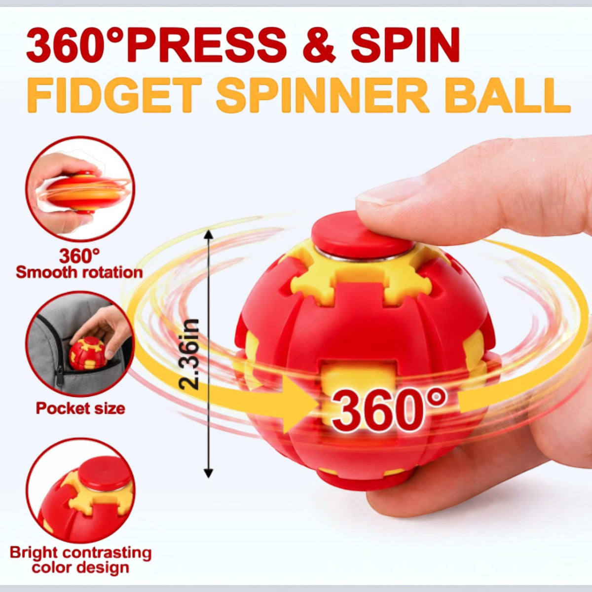 Press to Spin Fidget Spinner HelixCore Rotating Stress Ball Fidget Toy JT6723-5. (24PC)