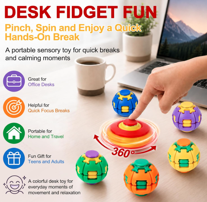 Press to Spin Fidget Spinner HelixCore Rotating Stress Ball Fidget Toy JT6723-5 (24PC)