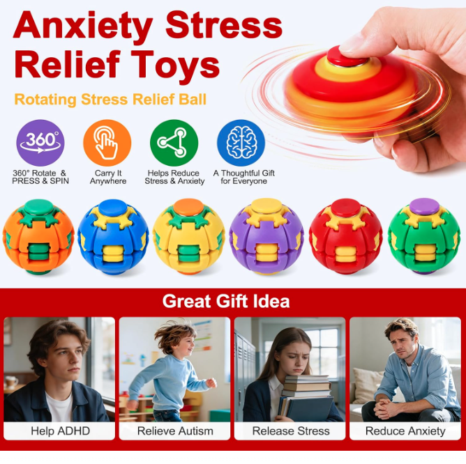 Press to Spin Fidget Spinner HelixCore Rotating Stress Ball Fidget Toy JT6723-5 (24PC)