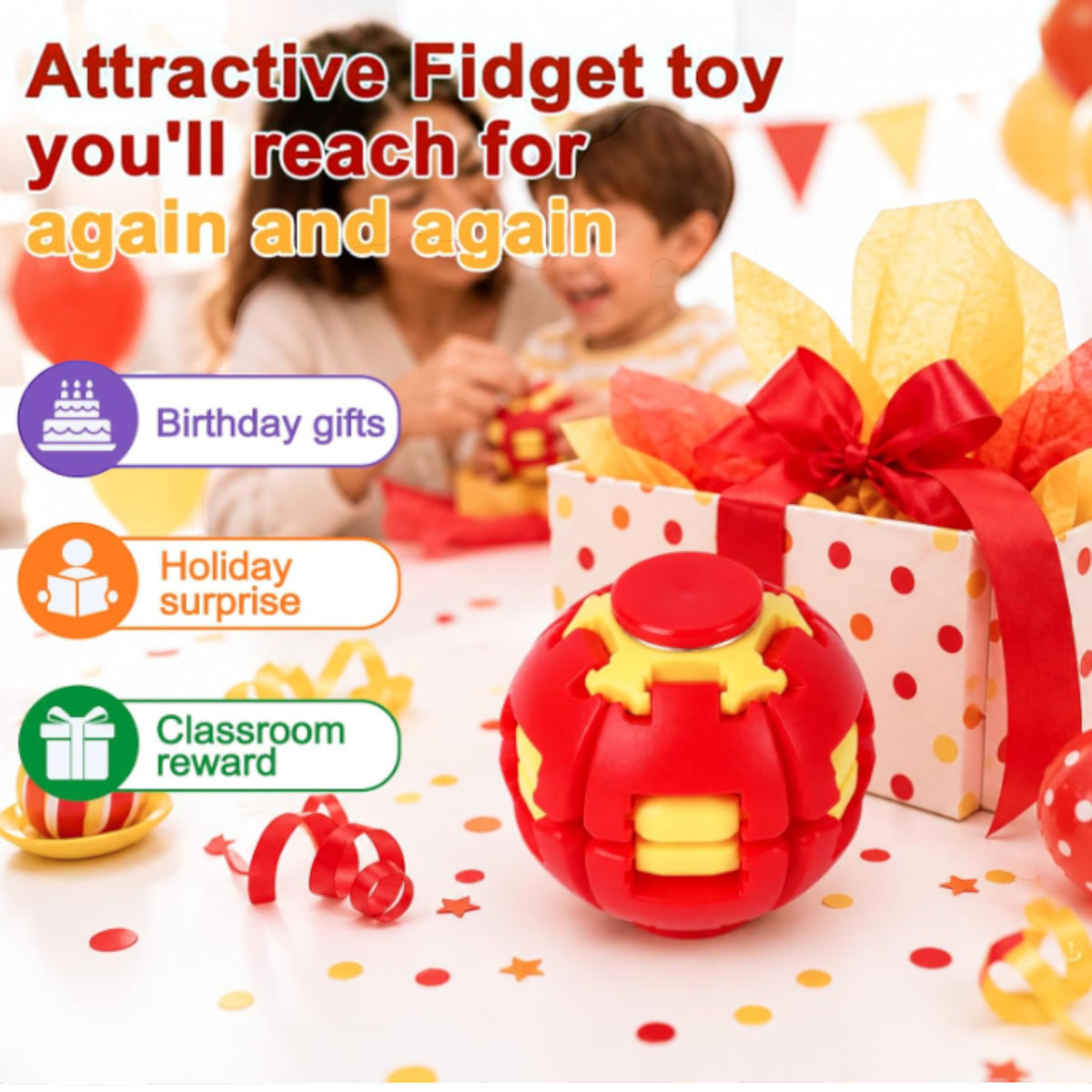 Press to Spin Fidget Spinner HelixCore Rotating Stress Ball Fidget Toy JT6723-5. (24PC)