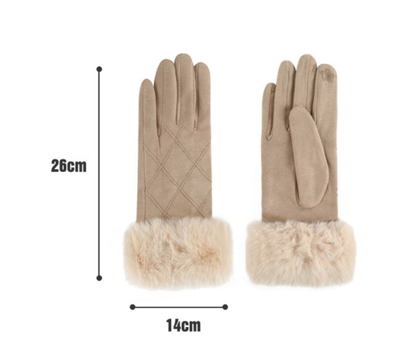 Fur Cuff Suede Texting Gloves GL6830-10 (12PAIR)