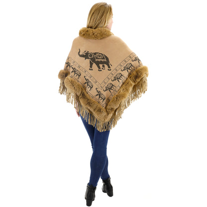 Elephant Pattern Fur Fringed Poncho P191 (12PC)