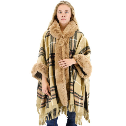CHECK PATTERN FUR FRINGED SHAWL P177 (6PC)