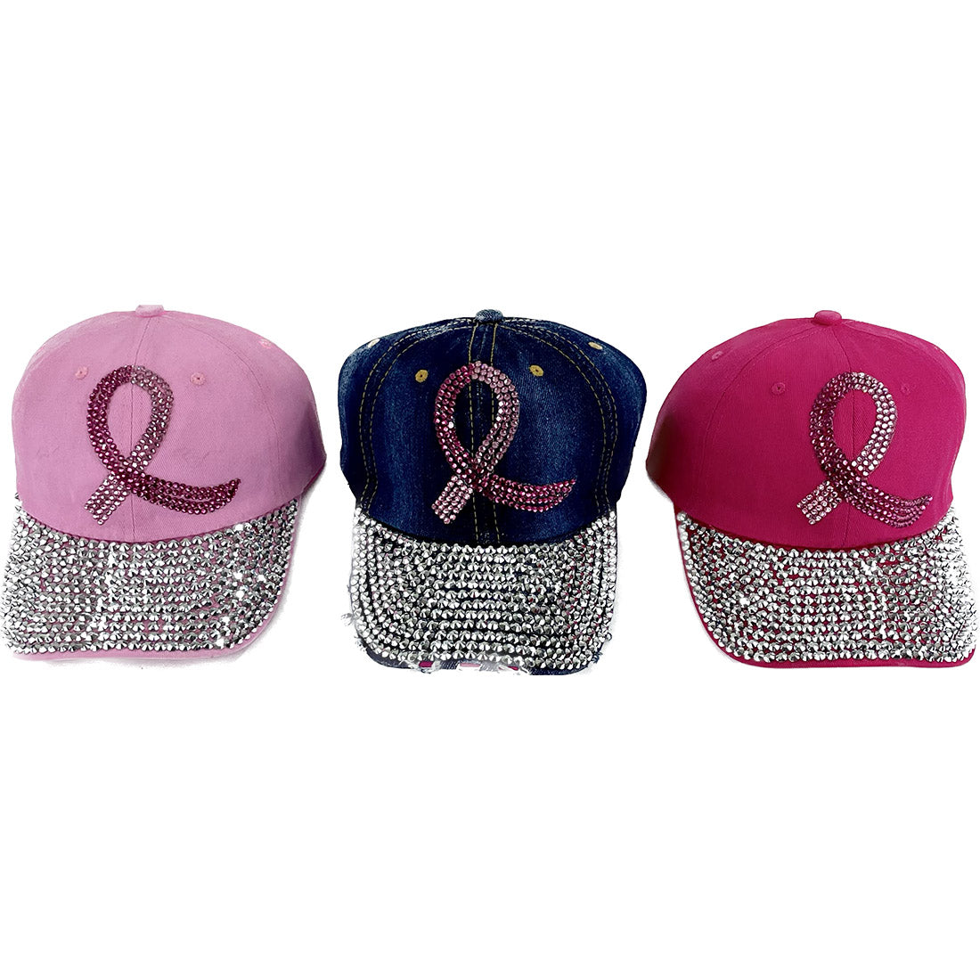 Bling Pink Ribbon Rhinestone Baseball Cap CP3727 (12PC)