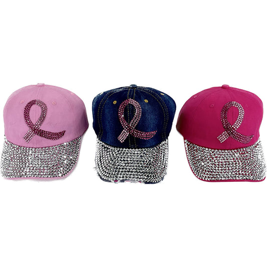Bling Pink Ribbon Rhinestone Baseball Cap CP3727 (12PC)