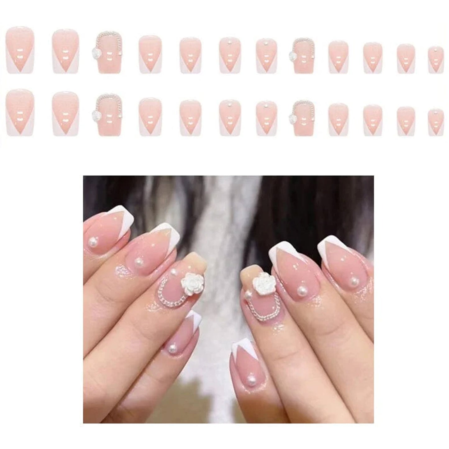 Pearl Decor Rose Squoval Fake Nail Set NA1201-90 (12PC)