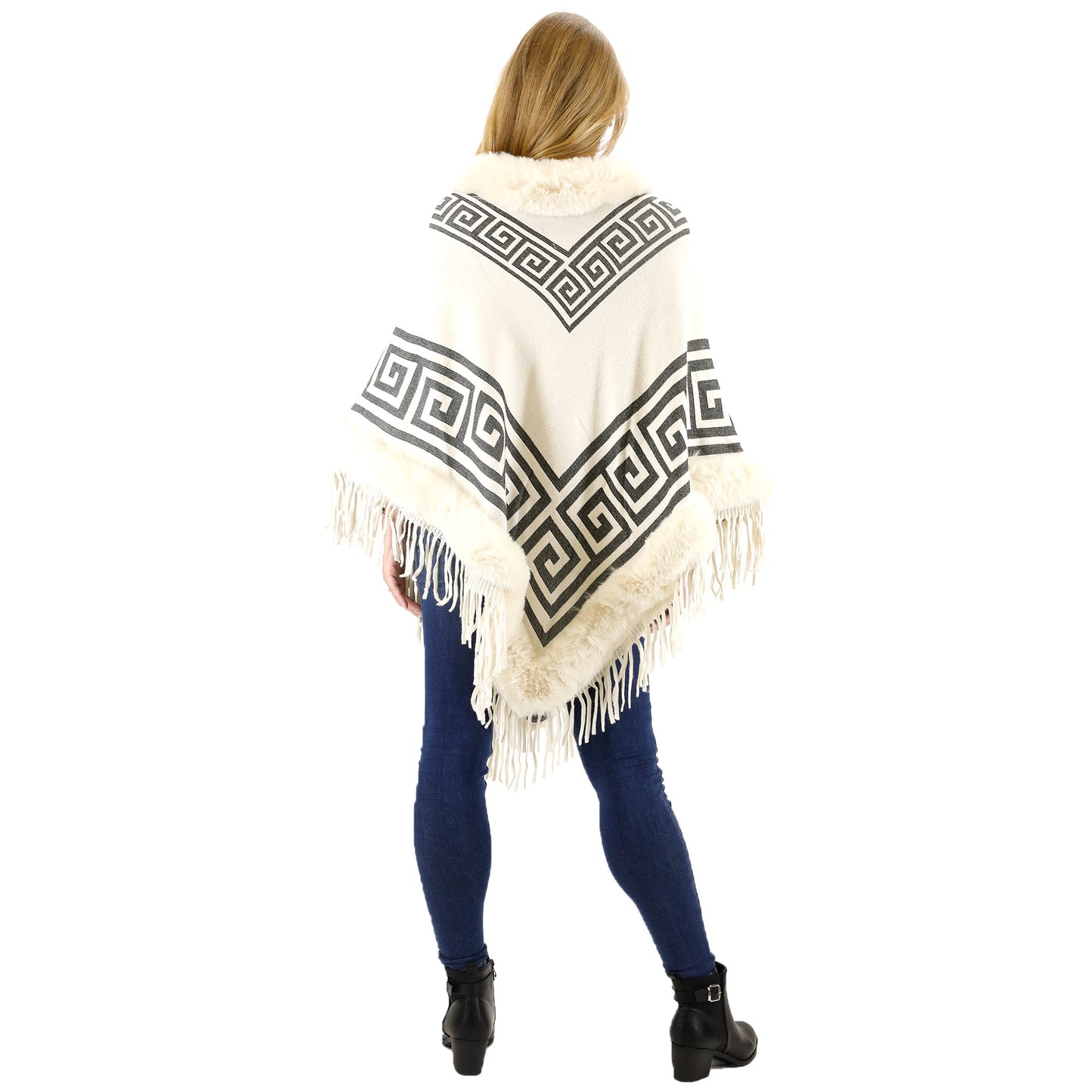 Monogram Pattern Fur Fringed Poncho P195 (12PC)
