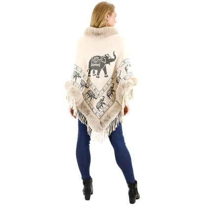 Elephant Pattern Fur Fringed Poncho P191 (12PC)
