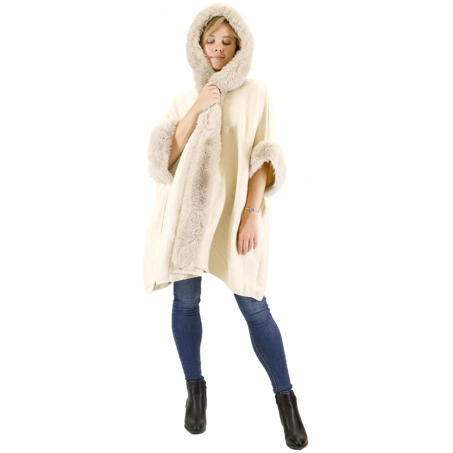 FUR HOODIE SHAWL P183 (3PC)