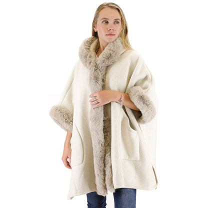 FUR POCKET HOODIE SHAWL P4028 (3PC)