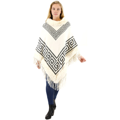 Monogram Pattern Fur Fringed Poncho P195 (12PC)
