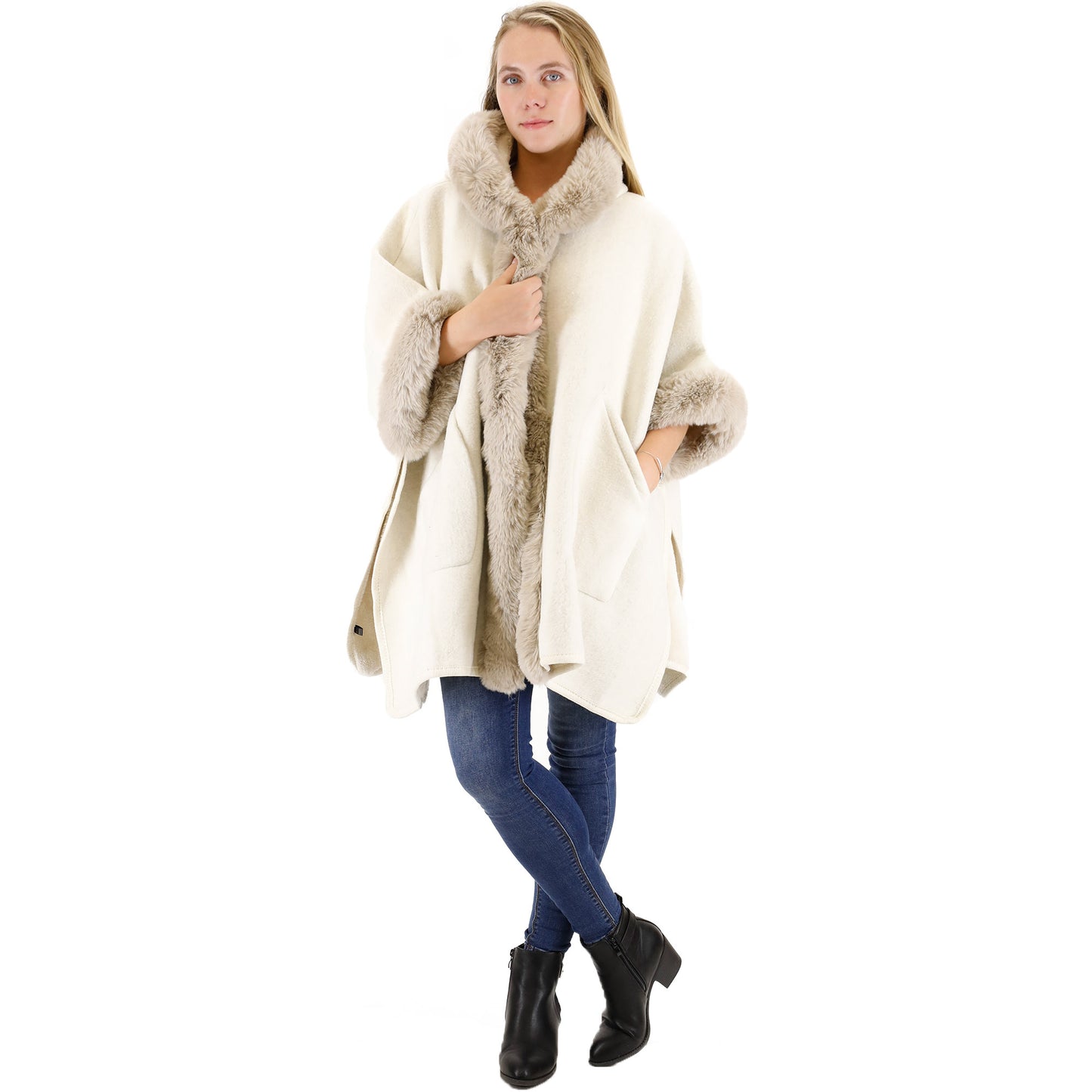 FUR POCKET HOODIE SHAWL P4028 (3PC)
