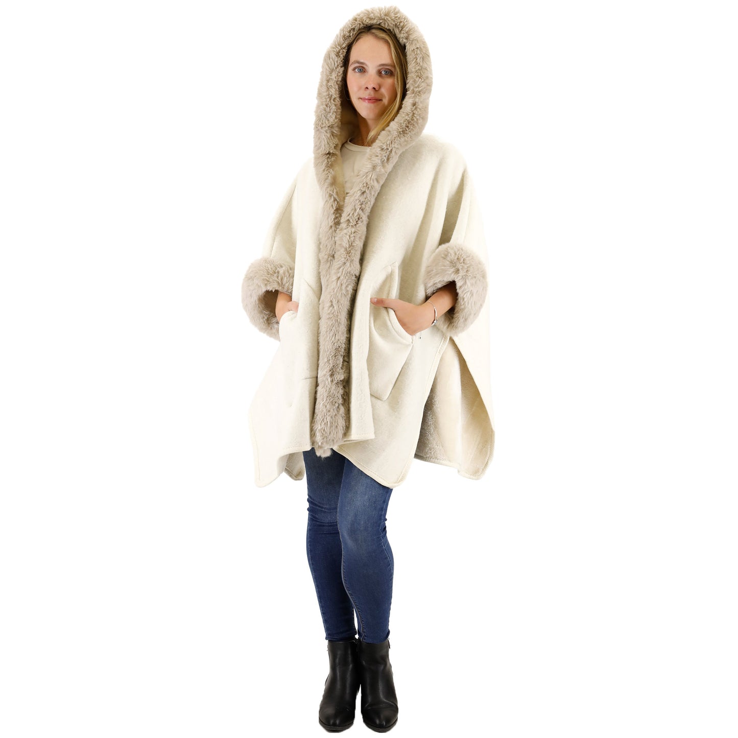FUR POCKET HOODIE SHAWL P4028 (3PC)