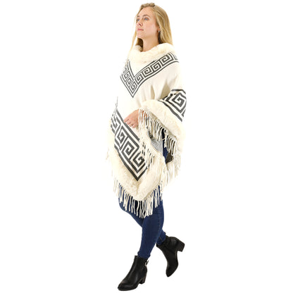 Monogram Pattern Fur Fringed Poncho P195 (12PC)