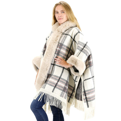 CHECK PATTERN FUR FRINGED SHAWL P177 (6PC)