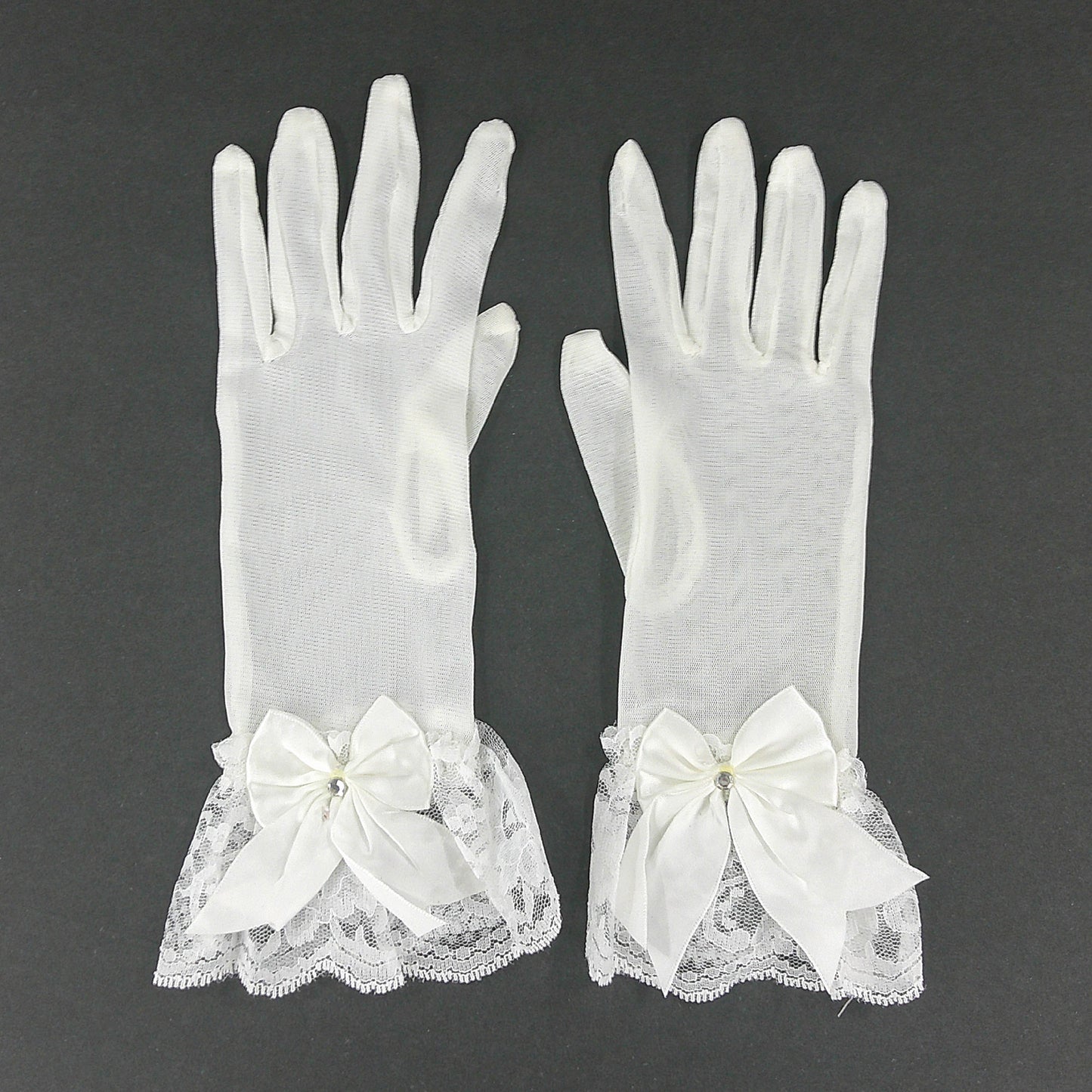 Bow Rhinestone Decor Lace Mesh Gloves WG114 (2pc)
