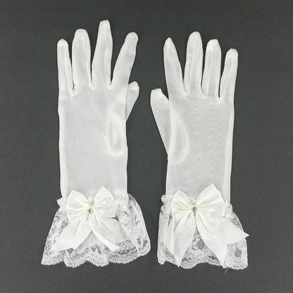 Bow Rhinestone Decor Lace Mesh Gloves WG114 (2pc)