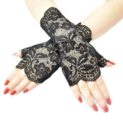 Flower Embroidery Mesh Fingerless Gloves WG130 (3pc)