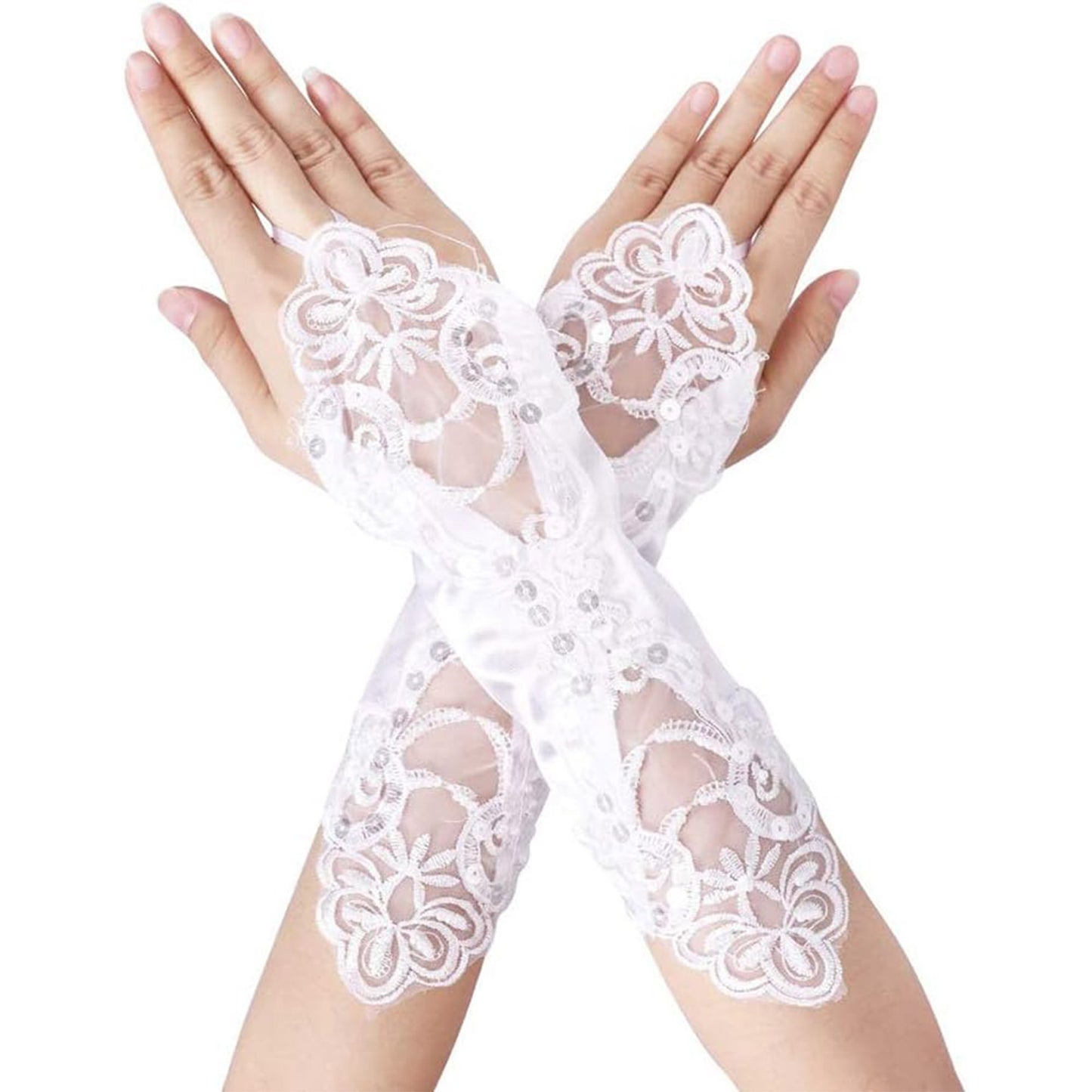 Floral Embroidery Lace Fingerless Wedding Gloves WG134 (4pc)